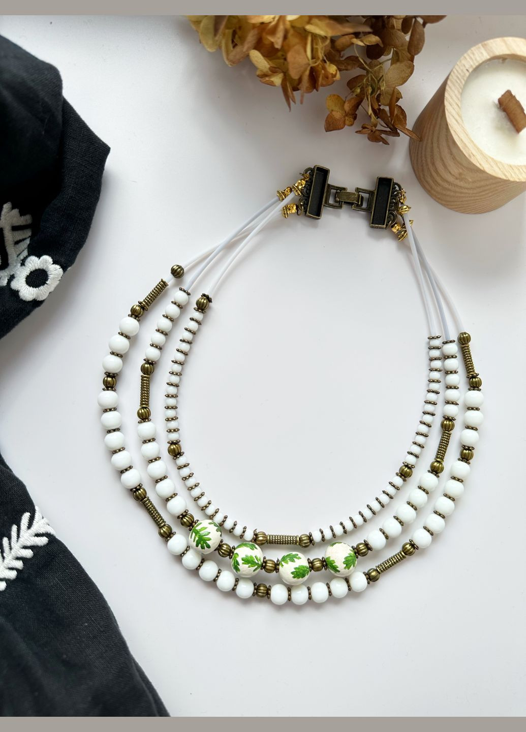 Трикаскадные бусы из глины с росписью и латунной фурнитурой No Brand (326601689)