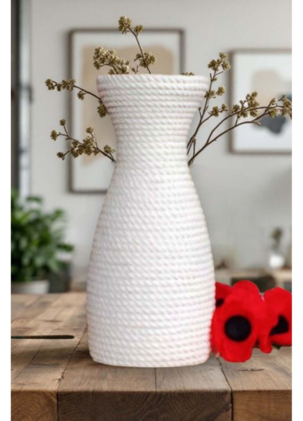 Біла вазочка для квітів | Декор зі скла та бавовняного канату. Ручна робота HHD (361440325)