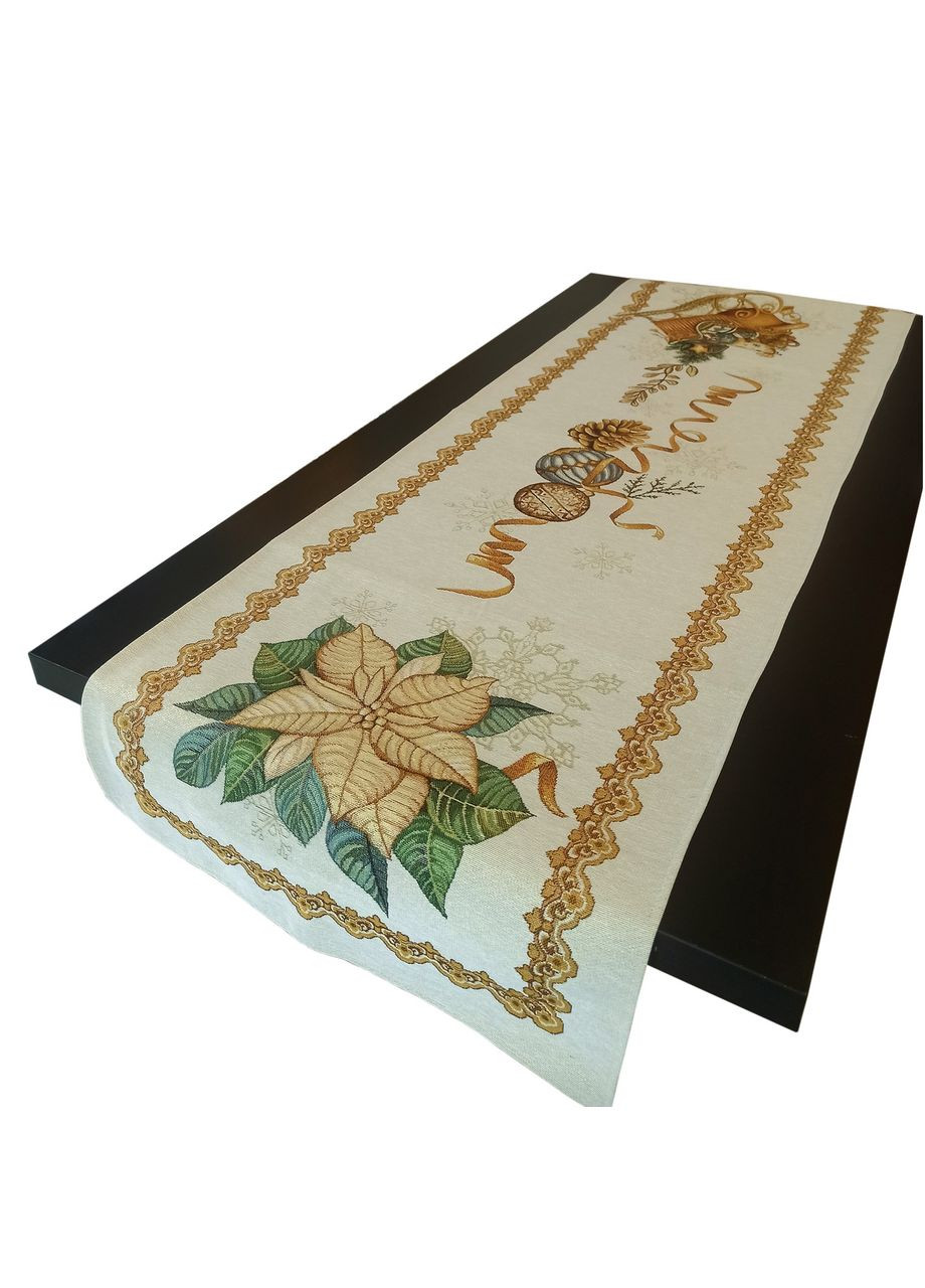 Новорічна гобеленова декоративна доріжка на стіл з люрексом Казкове Різдво настільна доріжка ранер 37х100 Maystat (305664967)