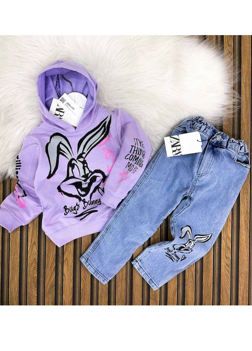 Фіолетовий демісезонний костюм (худі, джинси) Zara