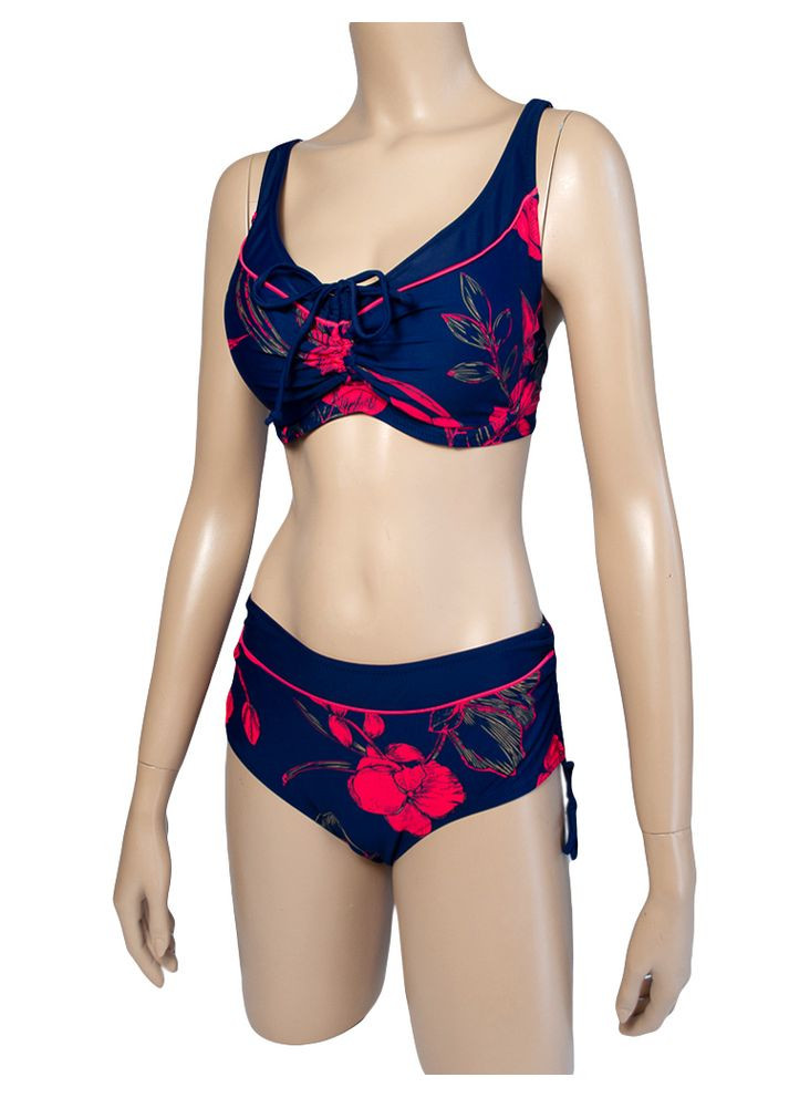 Синій літній жіночий купальник з м'яким ліфом для грудей розміром чашки c, d модель 0017 арт.4009 роздільний Samegame