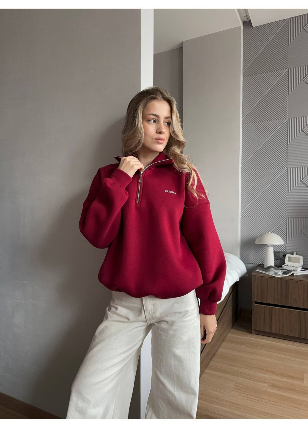 Худі оверсайз напівблискавка на флісі No Brand Р4942-348/2 (365815399)