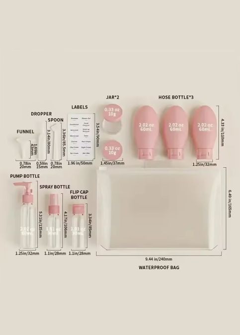 Дорожный набор емкостей для путешествий 11 шт с прозрачной сумкой для хранения комплект флаконов для жидкостей No Brand (323017463)