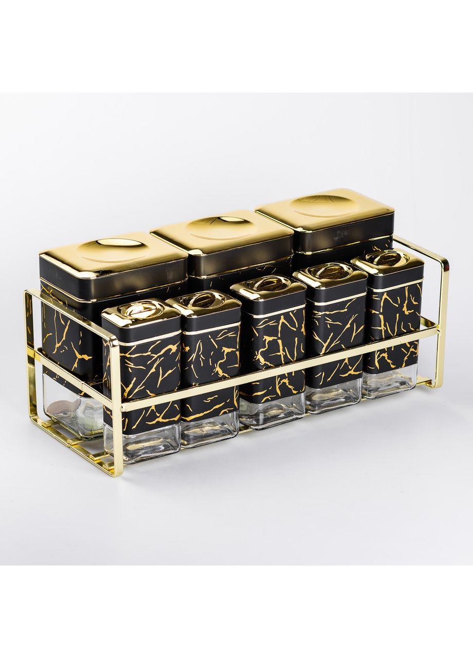 Набор для специй на подставке с крышками 8 штук Черный Yiwu (360456798)