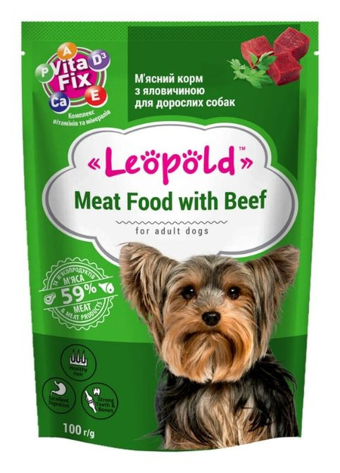 ЛЕОПОЛЬД Мясной корм с говядиной для собак, пауч 100 г Леопольд (290851591)