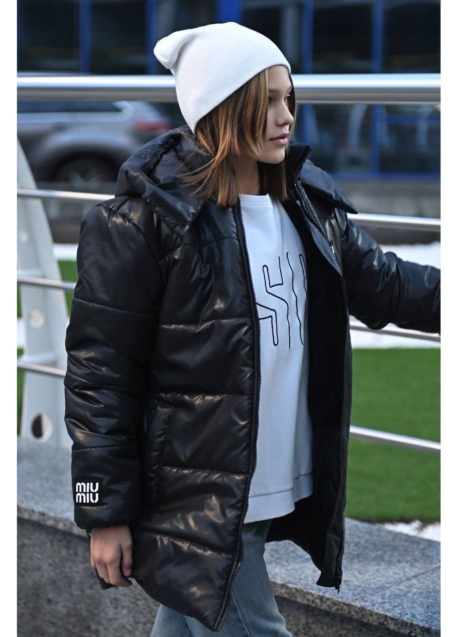 Черная зимняя зимняя удлиненная куртка оверсайз — замер в описании Vione