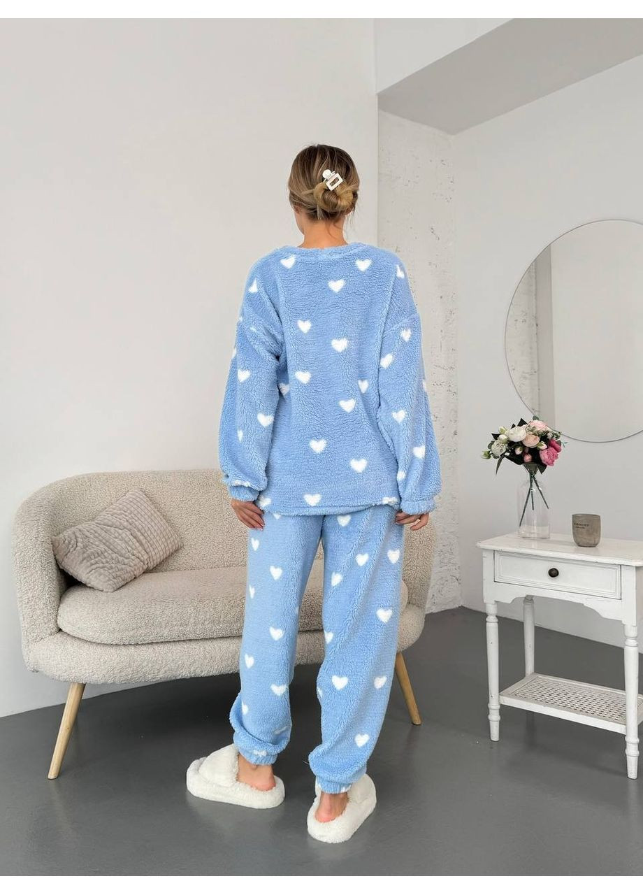Голубая теплая женская пижама тедди Osoblyva