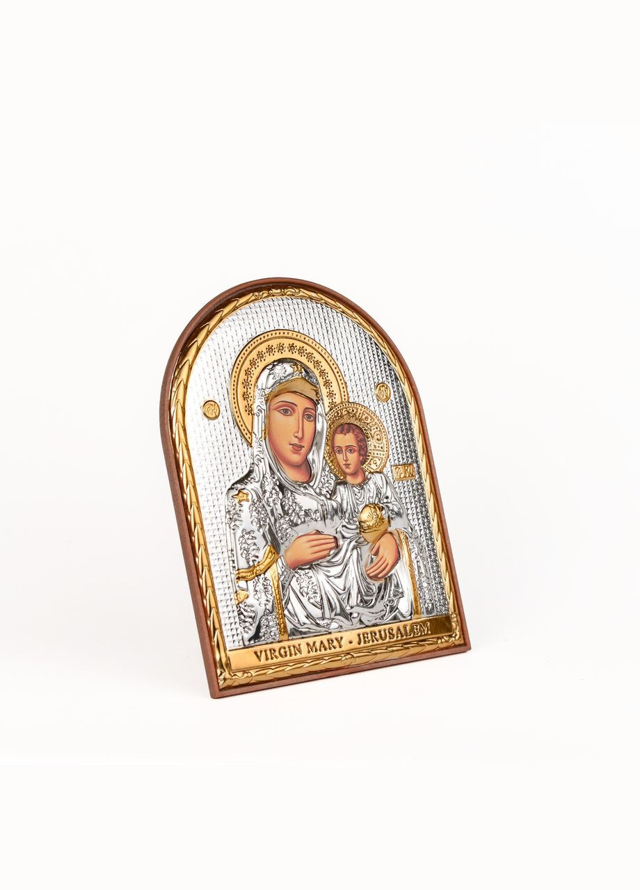 Єрусалимська Ікона Божої Матері 4х5,6см аркової форми на пластиковому кіоті Silver Axion (265446033)