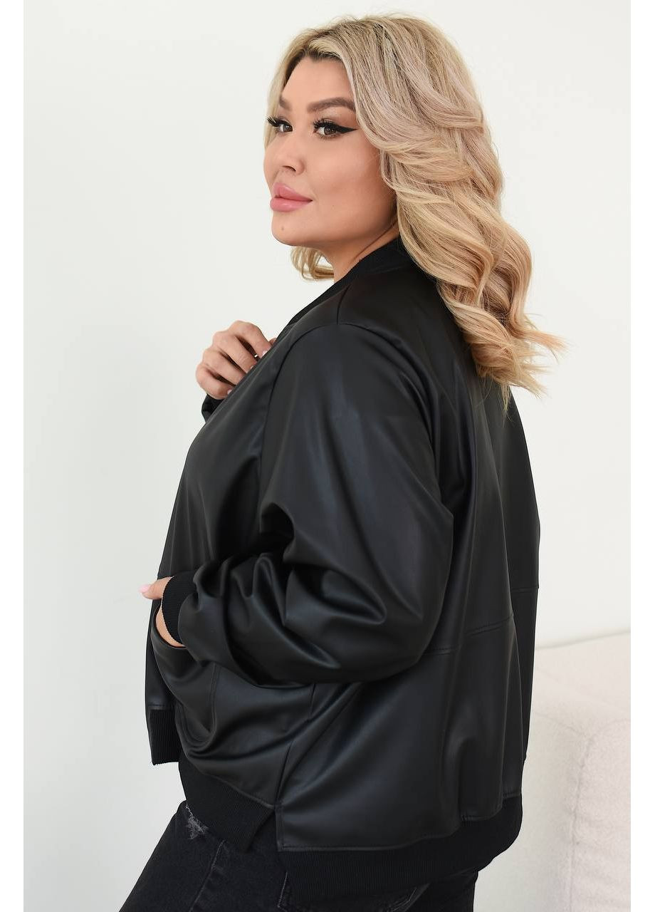 Черная демисезонная женский бомбер из эко-кожи. Україна