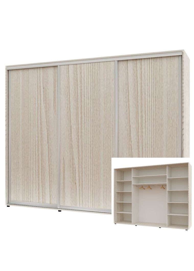 Шкаф-купе трехдверный Комфорт Мебель 260*60*240 см Дуб Беленый 3 двери ДСП Макси Комфорт Меблі (360452764)