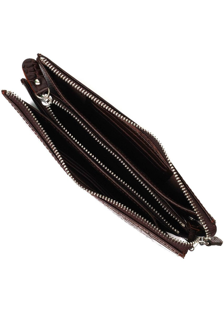 Вместительный мужской клатч на два отделения из натуральной кожи с тиснением под крокодила 22046 Коричневый Bond (331910008)