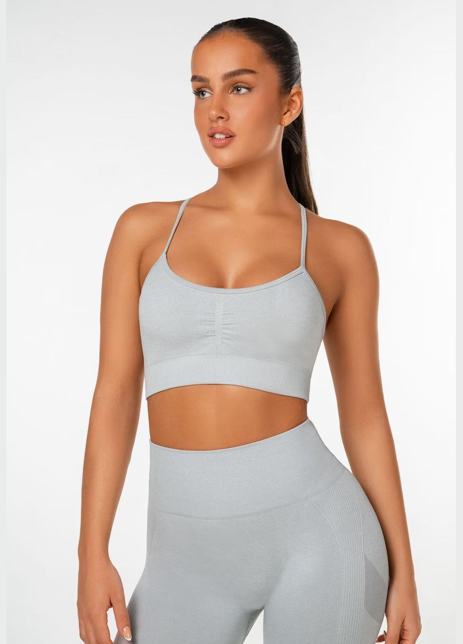 Топ для фитнеса и йоги с пуш-ап эффектом светло-серого цвета, размер L Trends (330757077)
