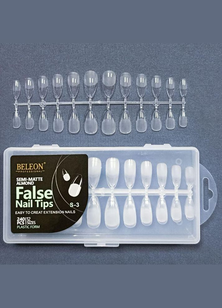 Тіпси для нарощування нігтів гелі напівматові S-3 форма "Мигдаль", упаковка 240 штук Beleon (338426764)