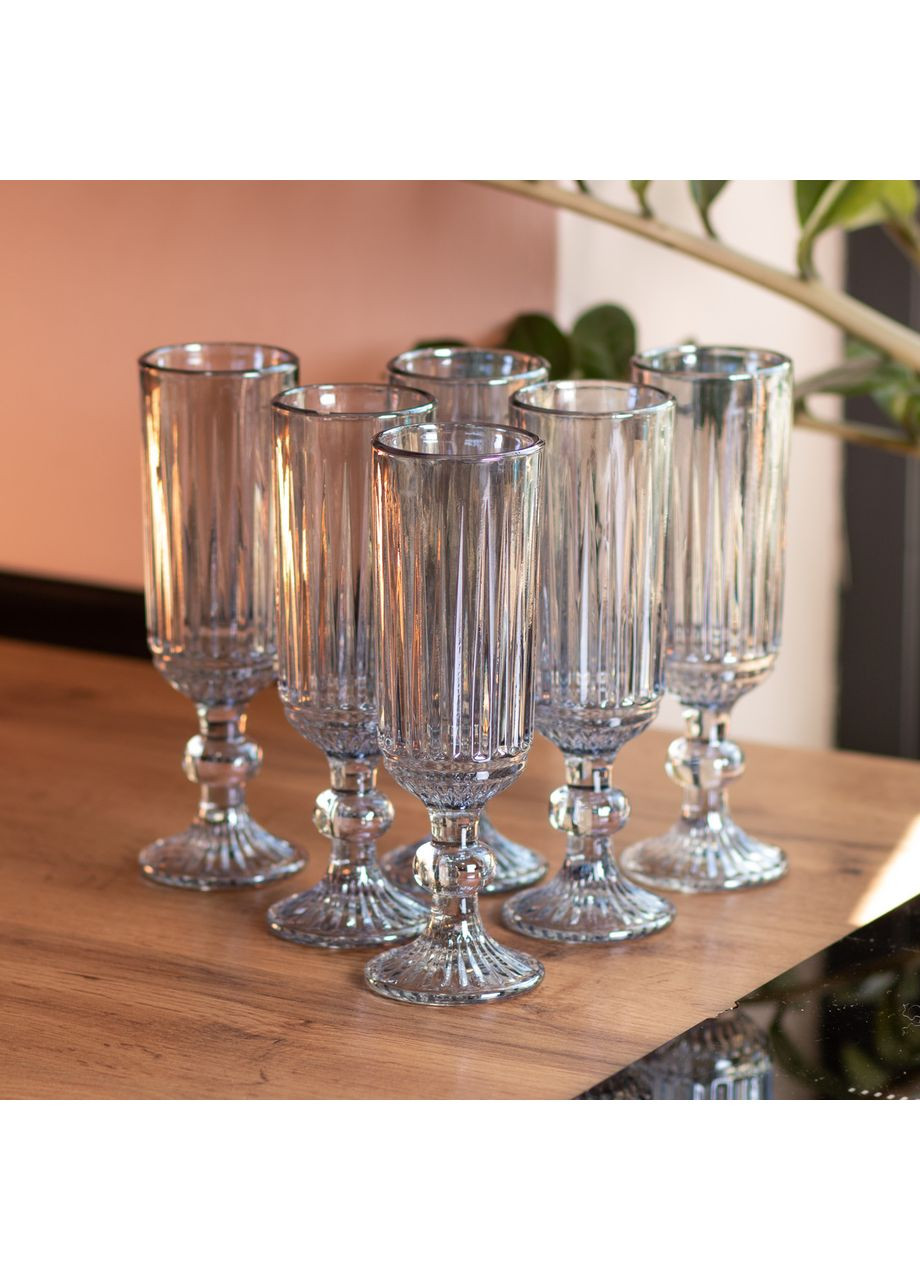 Набір келихів для шампанського 6 штук 160 (мл) Блакитний HP-19-67 Yiwu (371479802)