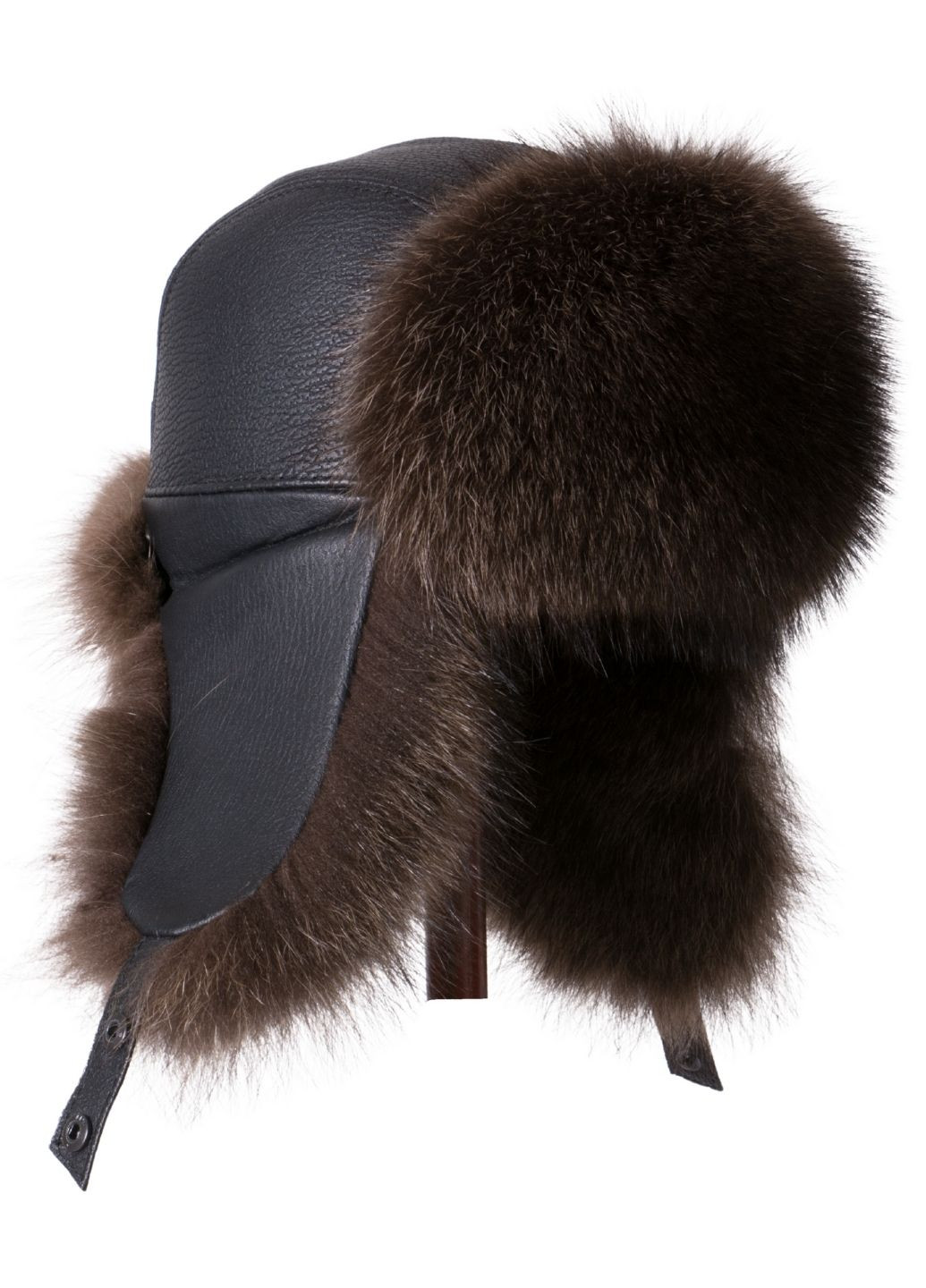 Меховая шапка ушанка из натурального меха енота и натуральной кожи Меховой Стиль Ушанка (356676089)