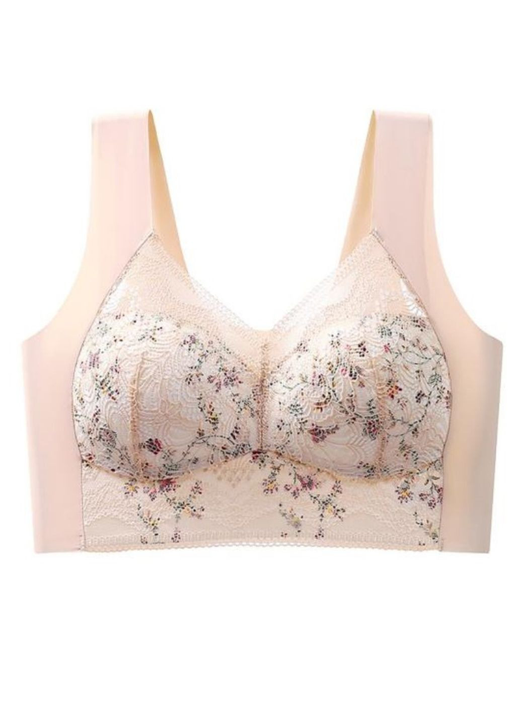 Бежевый топ эластичный топ с формованной кружевной чашкой на широких бретелях flowers comfortly (1273-44) Macarena без косточек нейлон