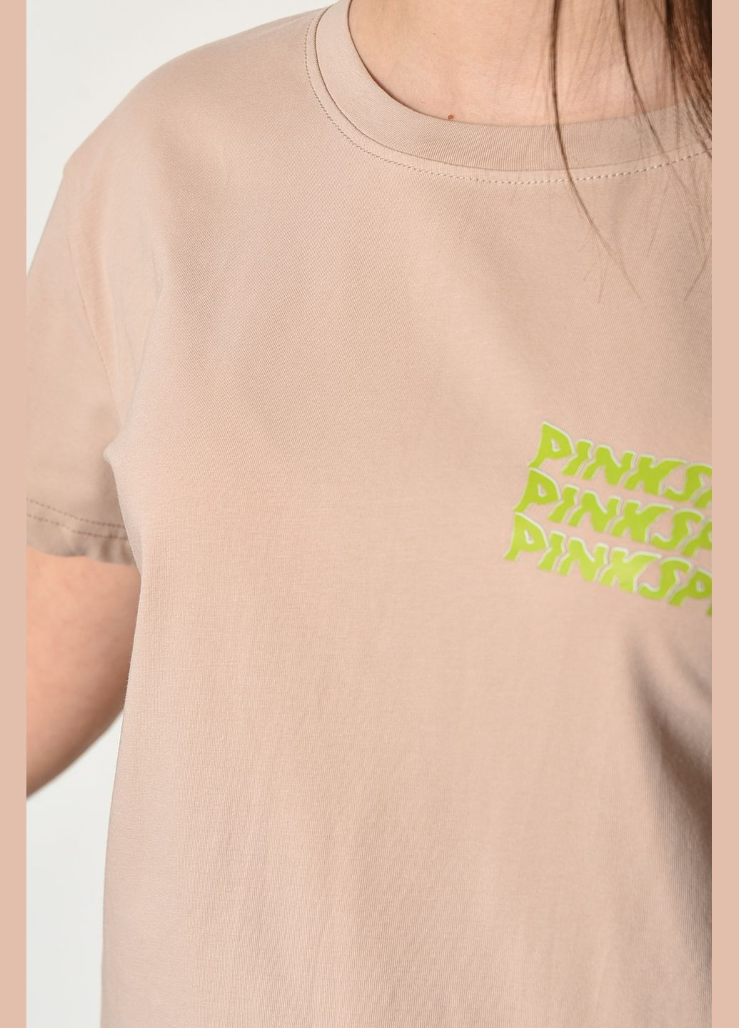 Бежевая летняя футболка женская бежевого цвета Let's Shop