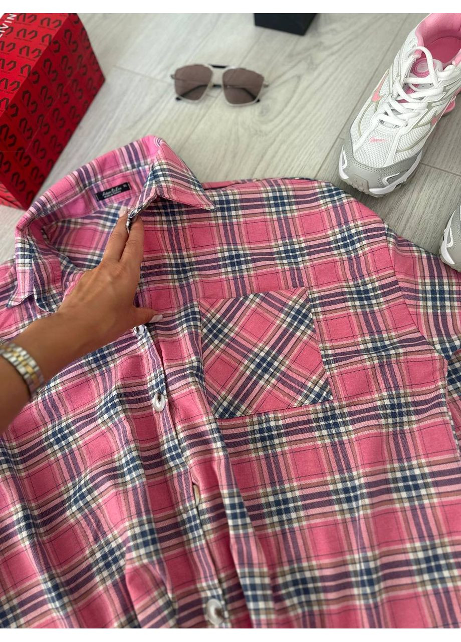 Розовая повседневный рубашка в клетку Україна с длинным рукавом