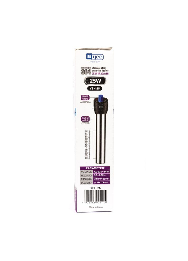 Обогреватель для аквариума YSH-25 металлический 19 см, 25 Вт. Yee (355254404)