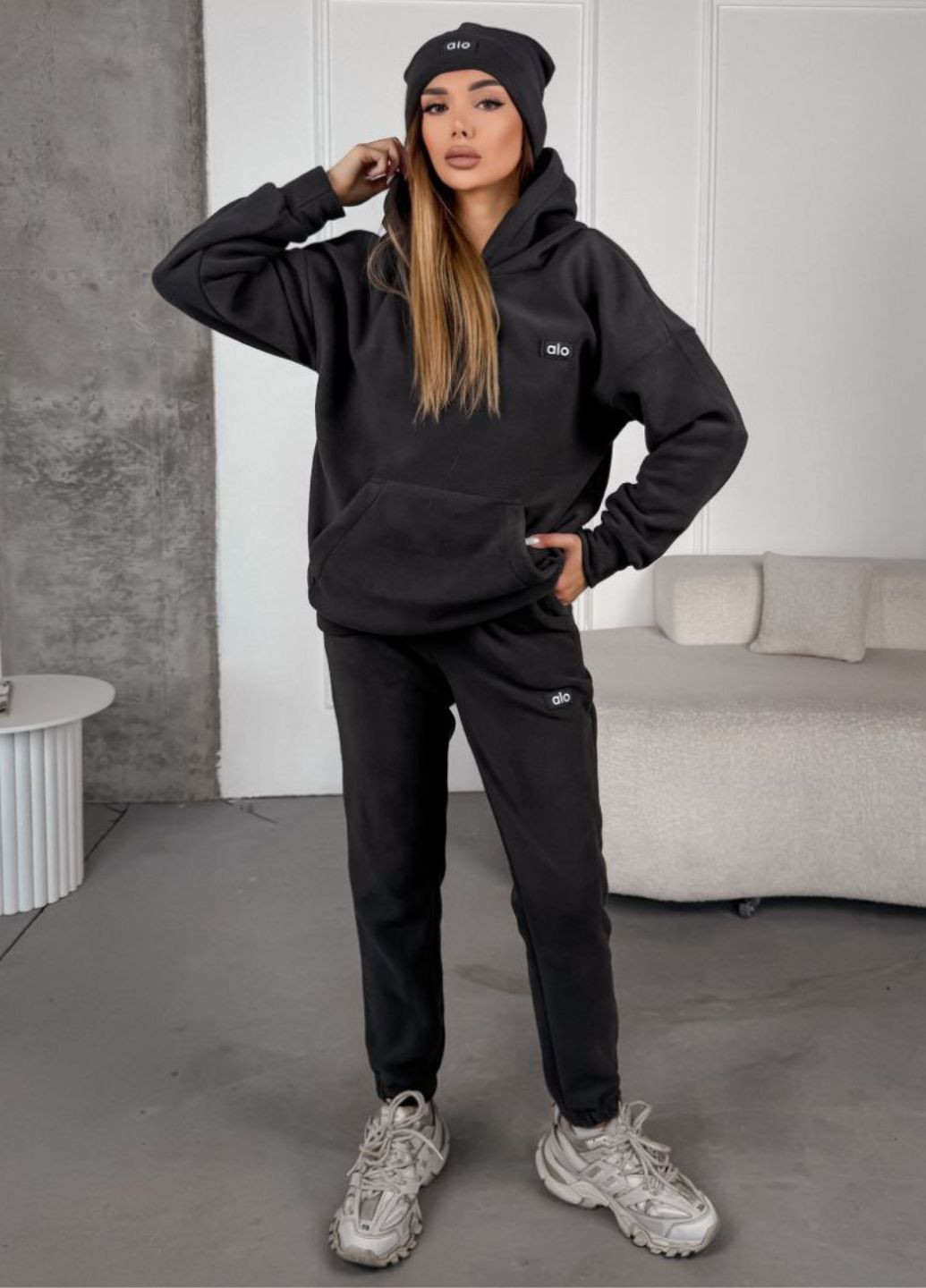 Базовий повсякденний флісовий костюм трійка: шапка + худі + штани Tik-Tak (366030211)