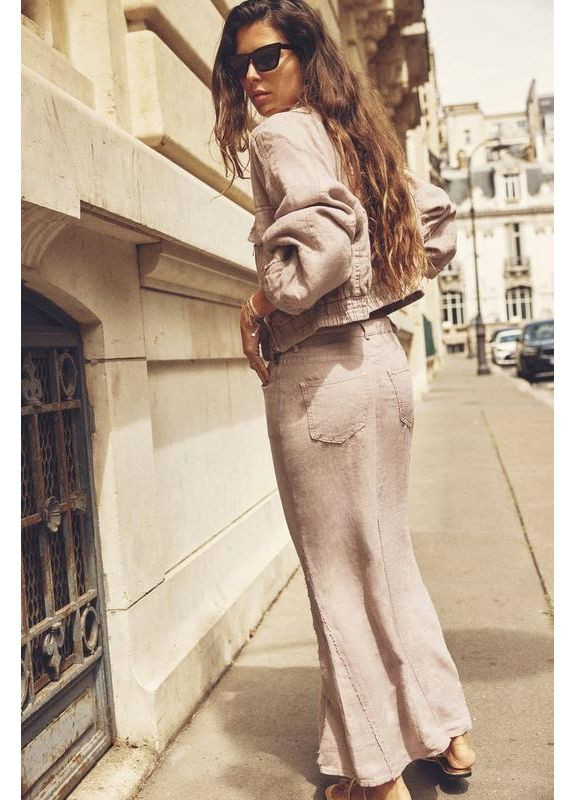 Бежевая длинная льняная юбка Zara