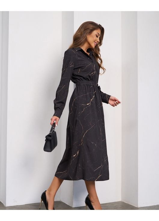 Чорна повсякденний, кежуал сукня сорочка з розрізом сукня-сорочка ISSA PLUS з малюнком