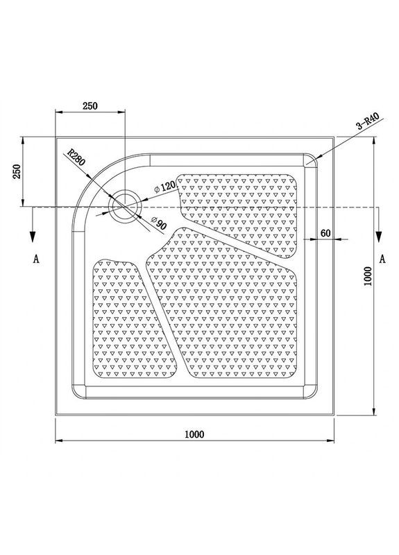 Душовий піддон D102R квадратний, 100х100х15 Dusel (317287050)