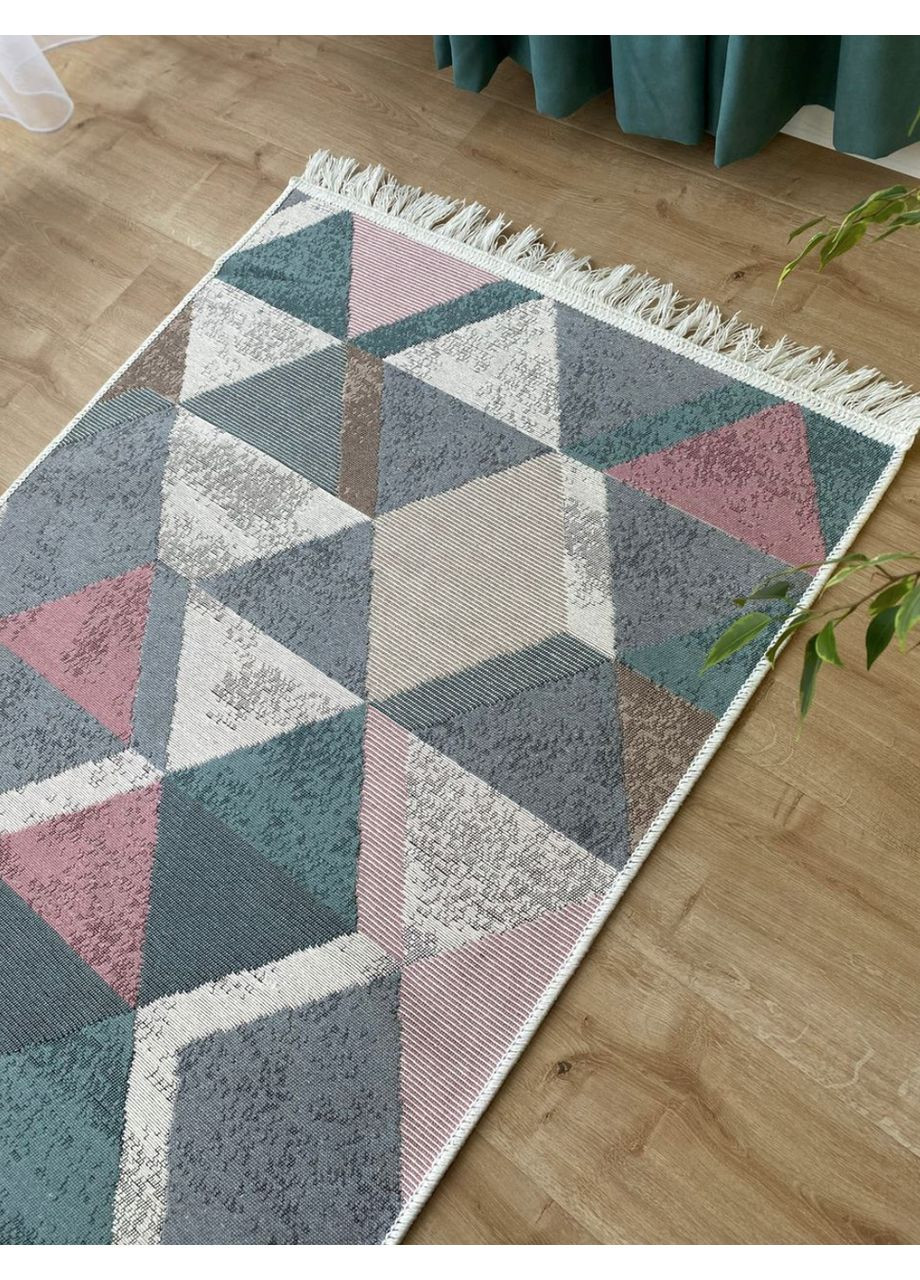 Бавовняний двосторонній килим. Туреччина.Shana Arty-10 (рожевий, зелений)160Х230 см. No Brand (366293920)