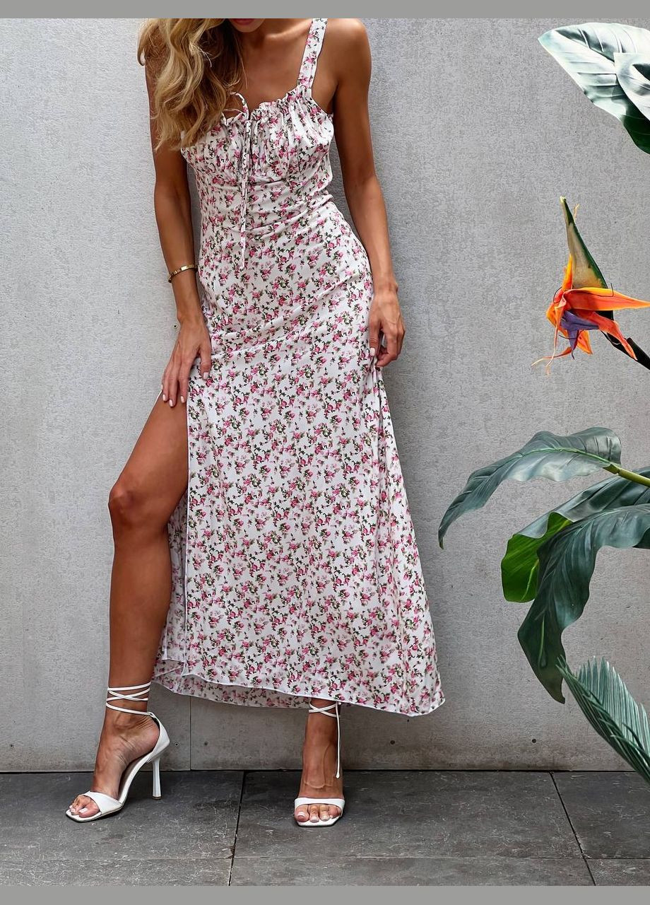 Белое праздничный женское платье FINO Mode с цветочным принтом