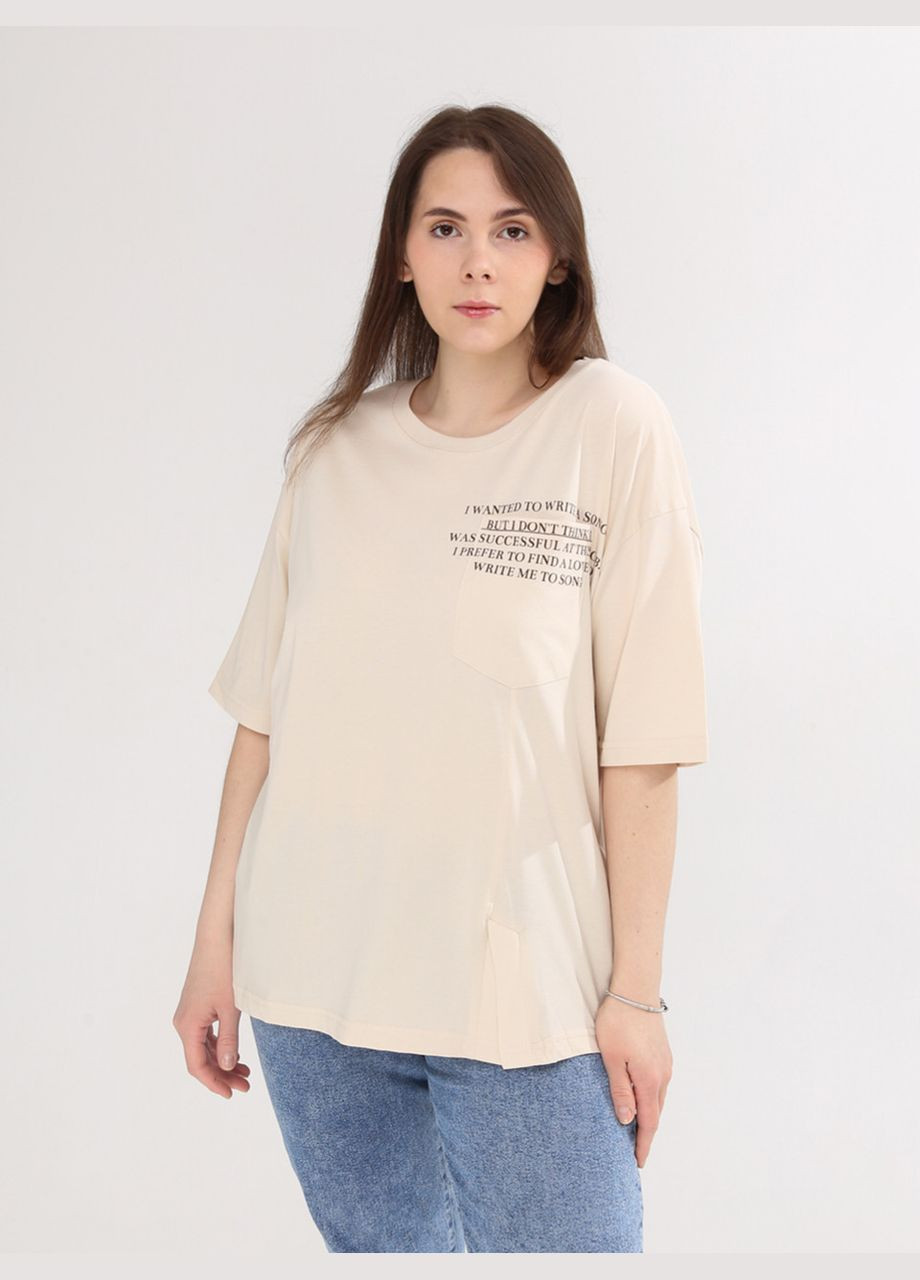 Футболка жіноча світло-бежева з написом Whitney Свободная - (332980414)