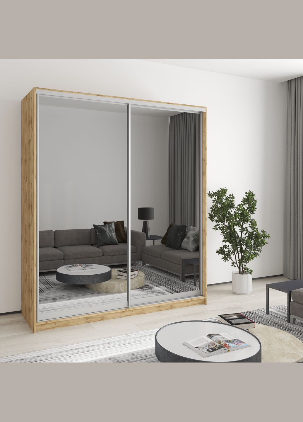 Шафа-купе дводверна Уні AL 2 Дзеркала 180x60x210 см (MBS-3511) MebelStar (346289582)