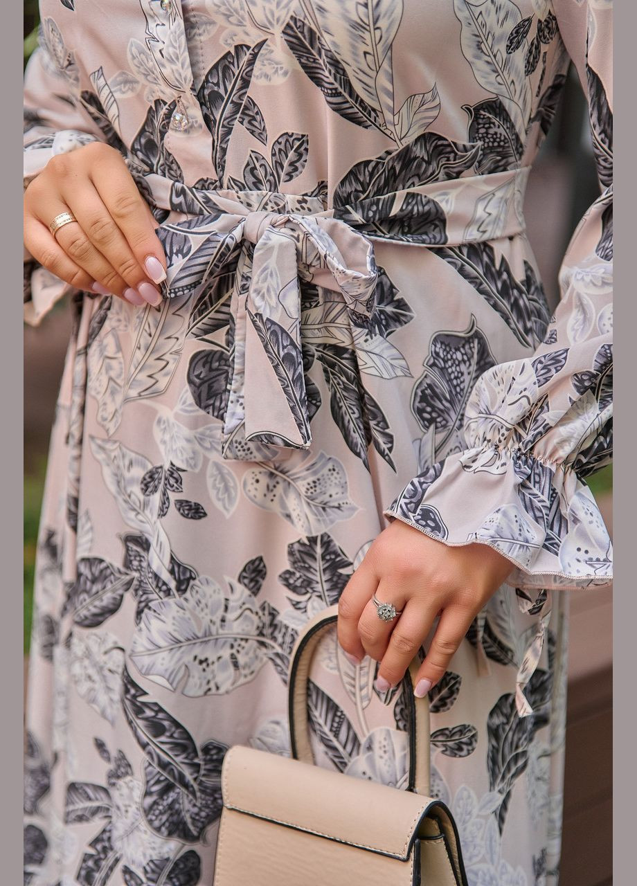 Пудрова кежуал сукня 8636/1 у пудровий кольорі з супер-м'якою тканиною (принт) та поясом: стильна, комфортна та універсальна 54 Sofia