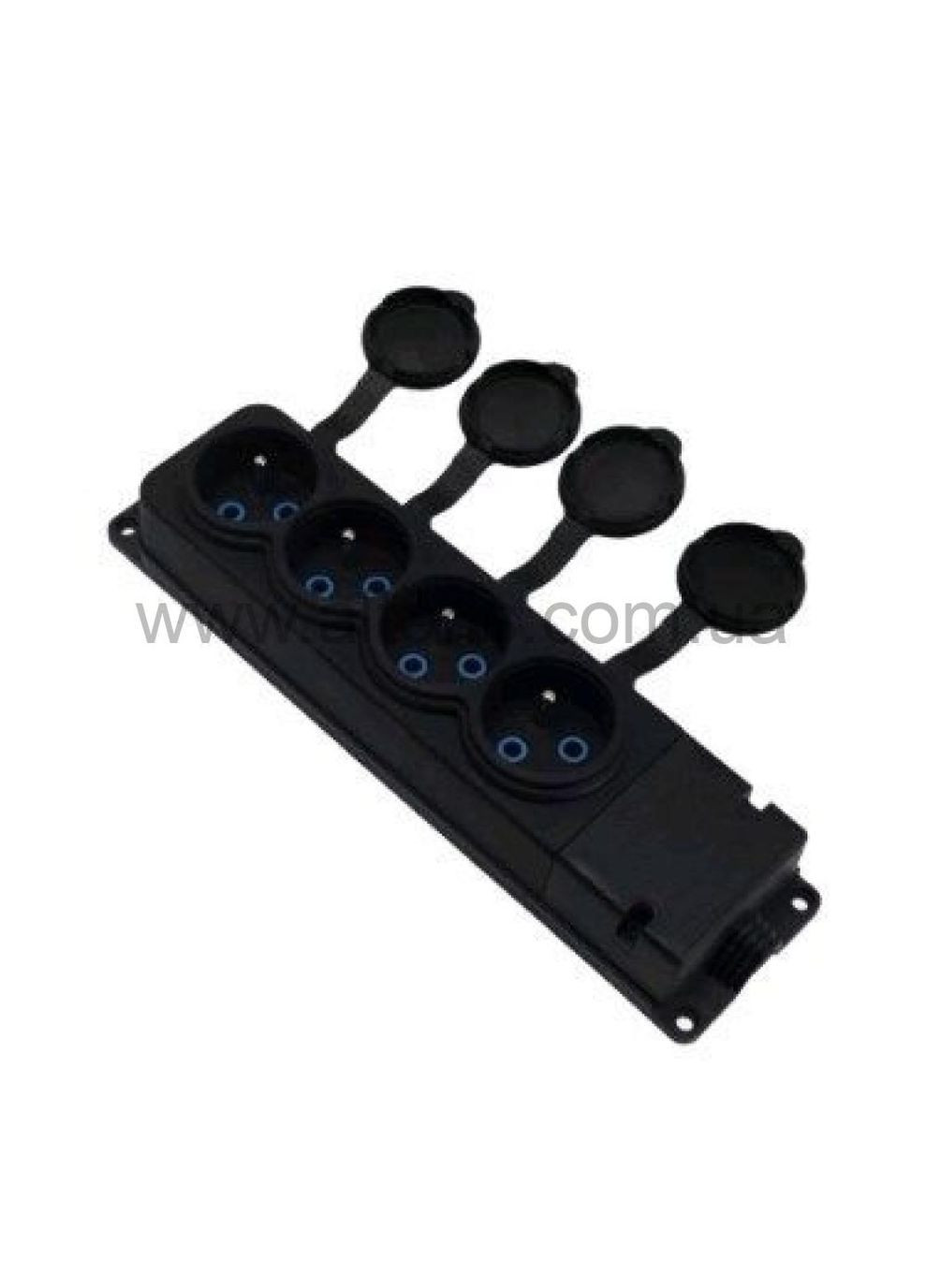 Колодка Horoz 4 розетки 16А 250В каучук, чорна з кришкою та заземленням Horoz Electric (336905564)