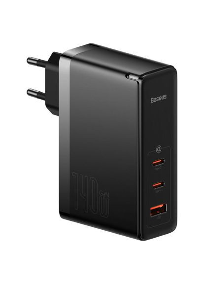 Зарядное устройство 2xUSB-C 140W + 1xUSB GaN + cable USB-C to USB-C black (CCGP100201) Baseus 2xUSB-C 140W + 1xUSB GaN + cable USB-C to USB-C bl (370016406)