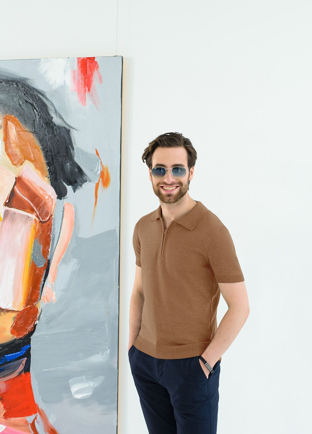 Коричневая футболка-джемпер-поло з коротким рукавом для мужчин SVTR