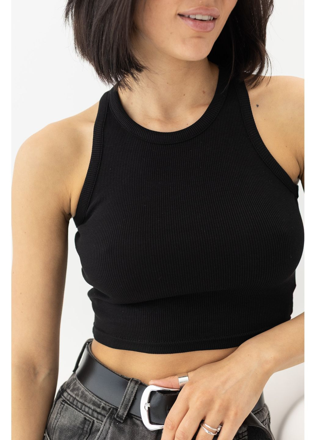 Женская майка-топ в рубчик из эластичного трикотажа - черный цвет Lurex — 330988819
