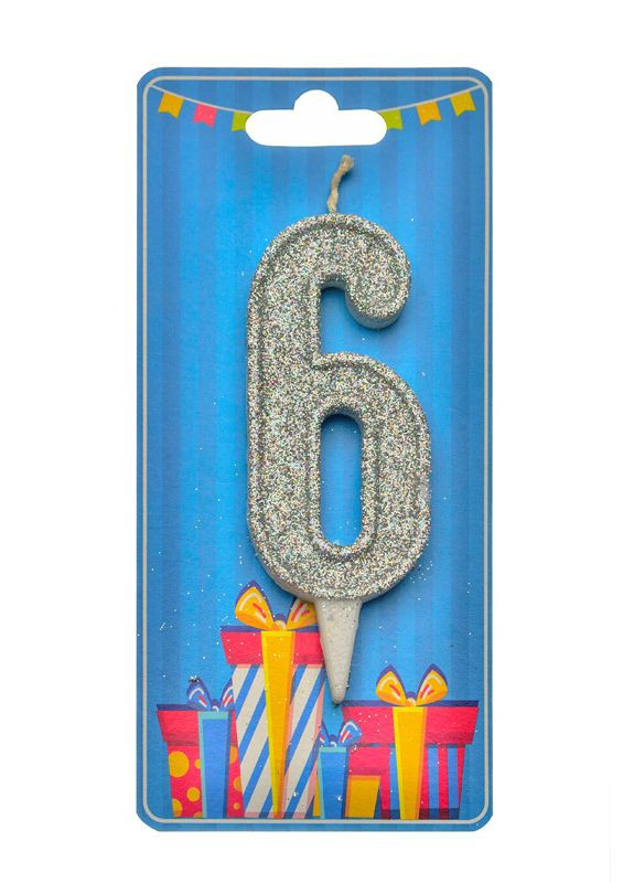 Свеча цифра 6 серебро No Brand (302314183)