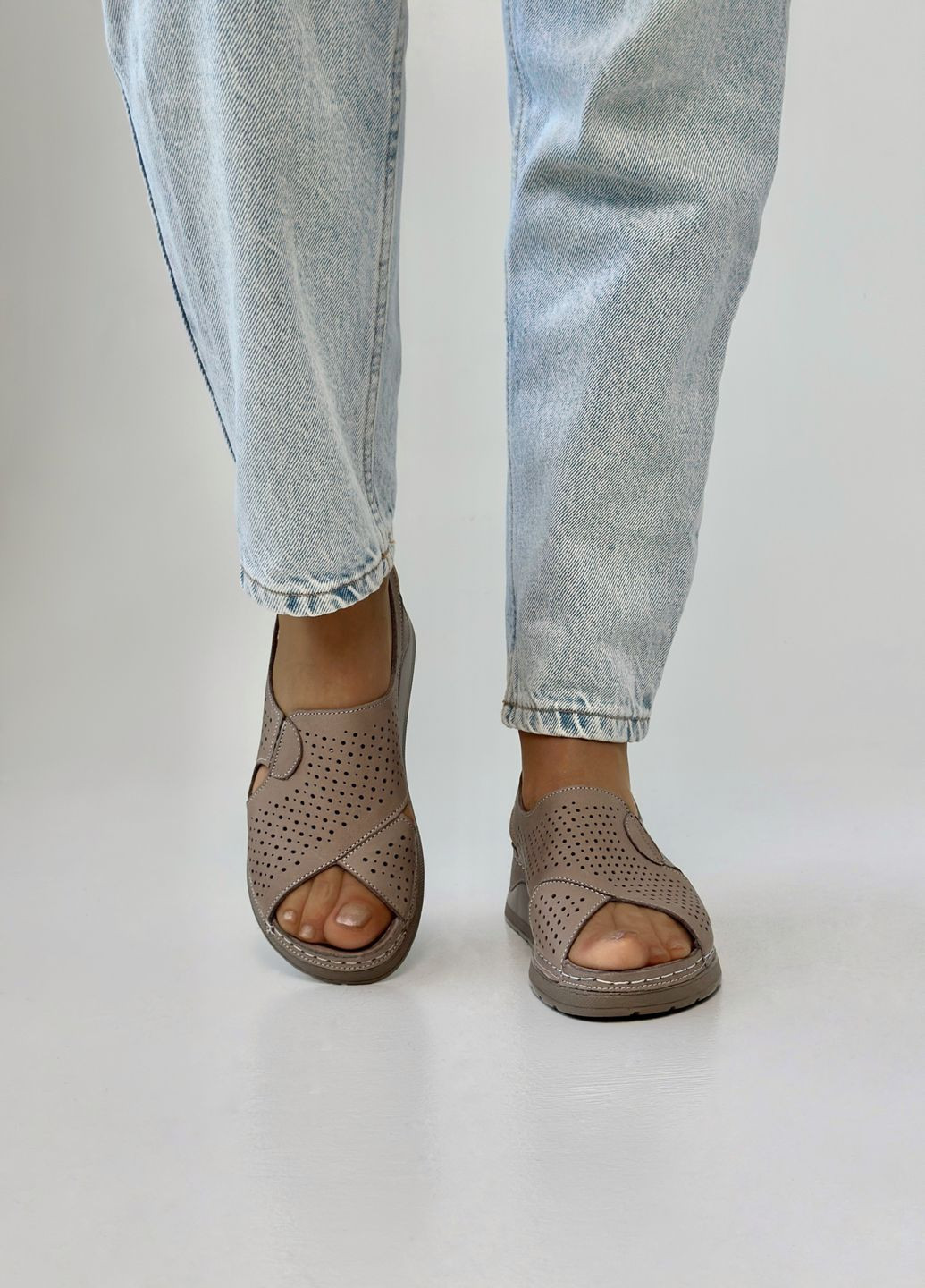 Кофейные босоножки женские кожаные на полную ножку Sherlock Soon