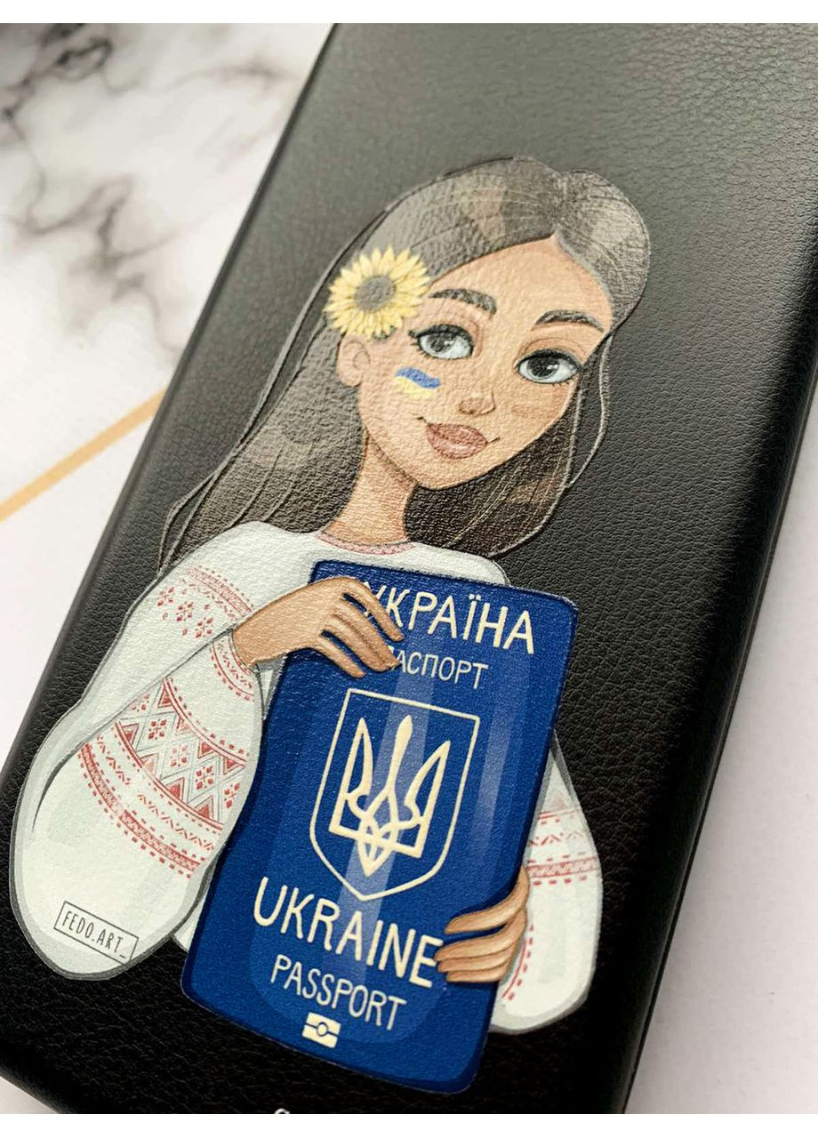 Чохол-книжка з малюнком для Samsung Galaxy A24 Чорний:: Дівчина з паспортом (патріотичний принт 12) G-Case (360698778)