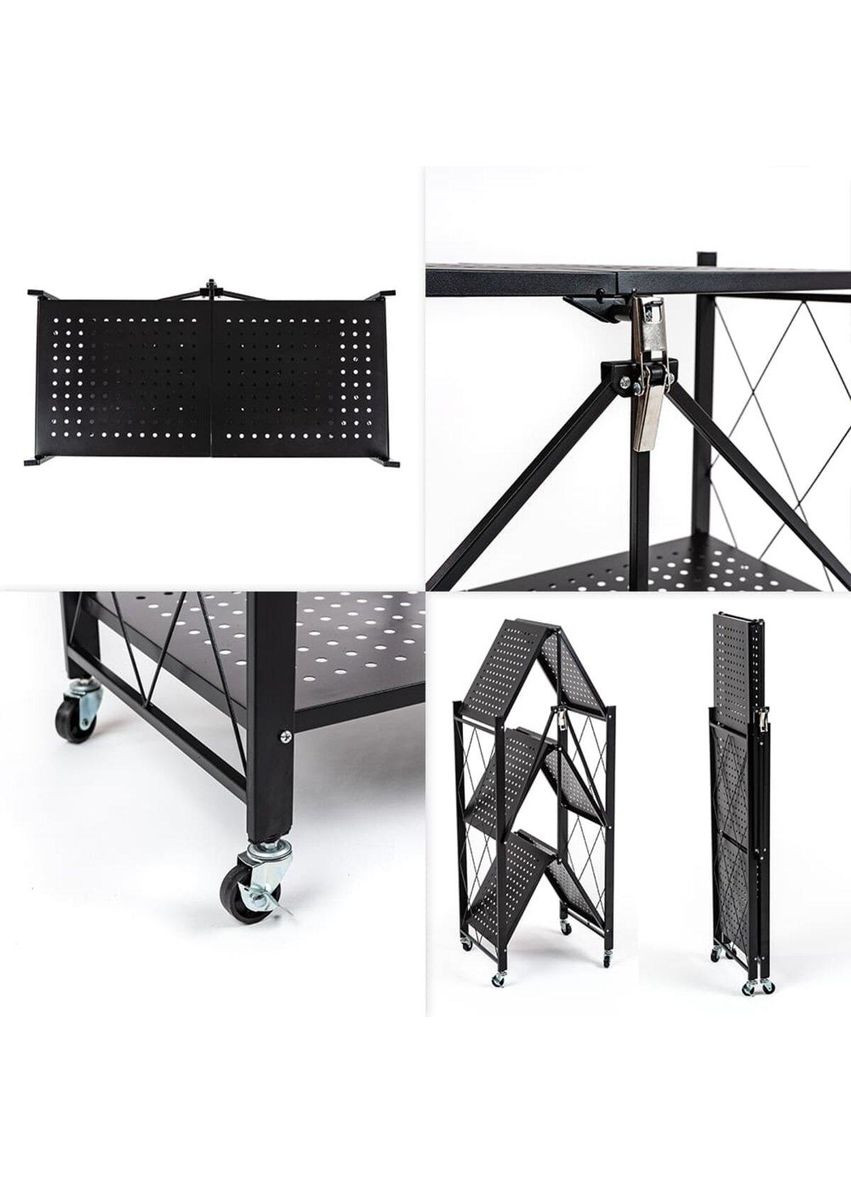 Стеллаж мобильный трехъярусный универсальный раскладной из нержавеющей стали черный 89*72*34см SW-00002097 Sticker Wall (337341857)