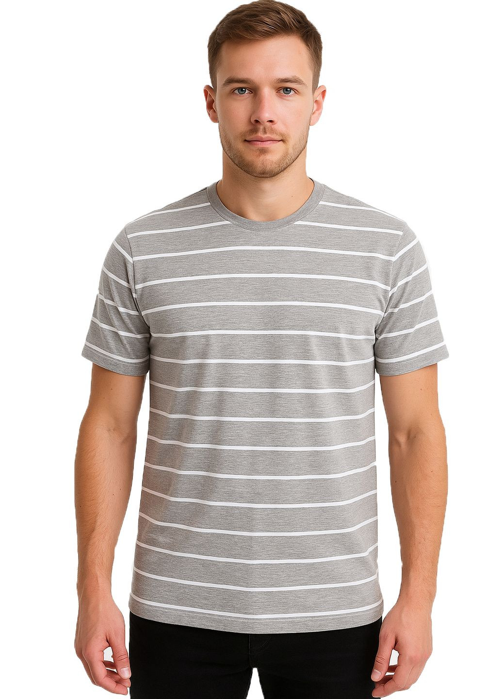 Світло-сіра футболка чоловіча бавовняна в смужку узбекистан (038) з коротким рукавом FAZO-R