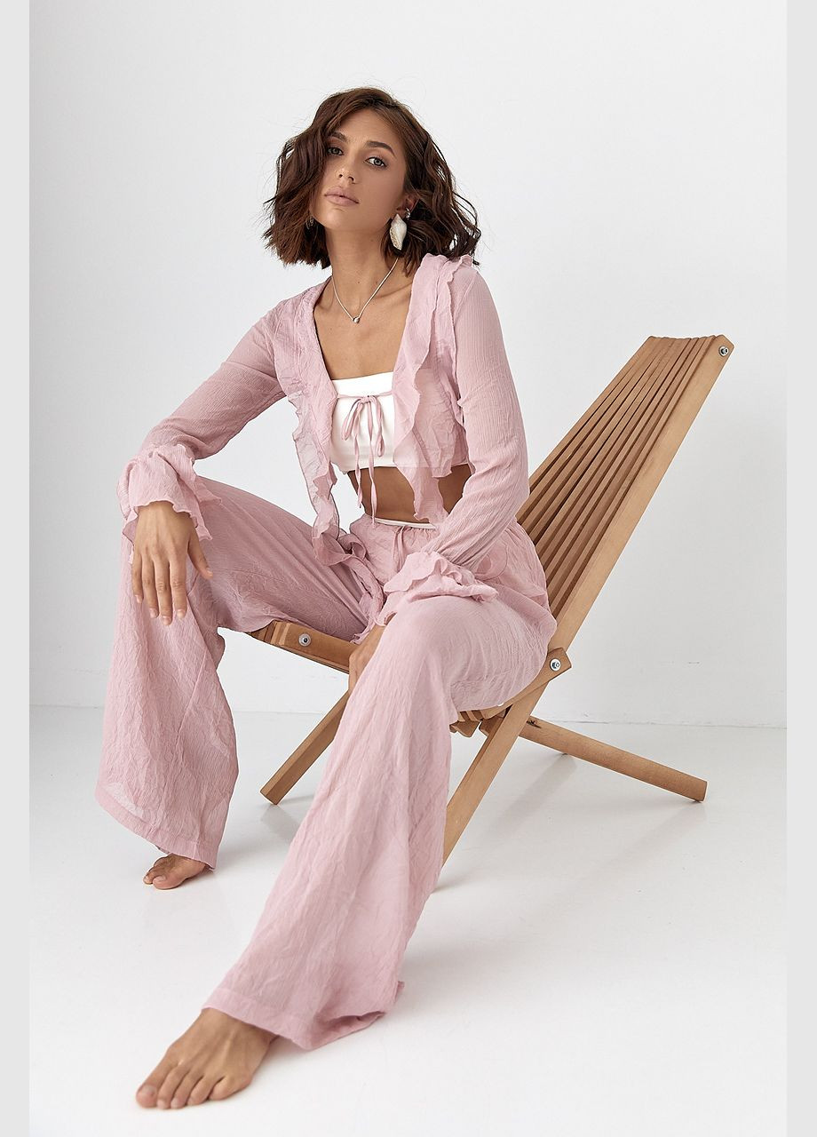 Прозрачный пляжный костюм с рюшами - пудра цвет Lurex (340917649)