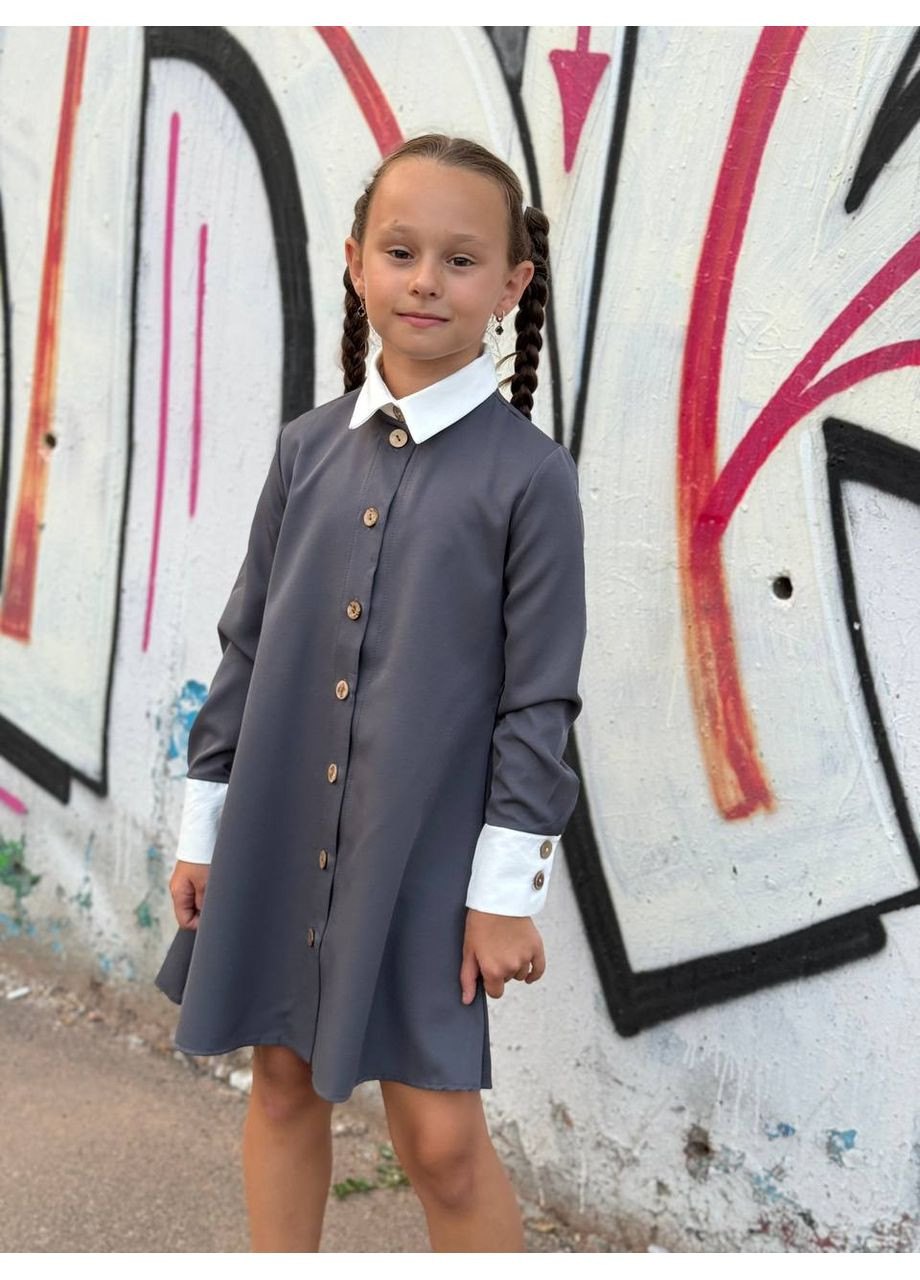 Графітова дівчача шкільна сукня FINO Mode (353501826)