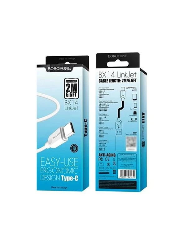 Кабель BX14 USB to Type-C 2.4A, 2m, PVC, TPE connectors, White Borofone (388967110)