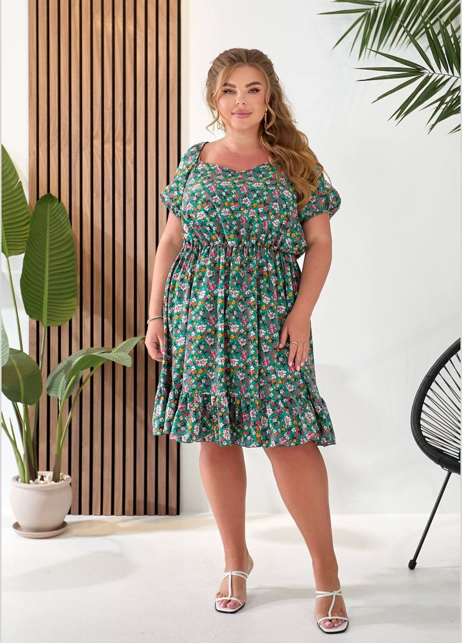 Зелена повсякденний, кежуал, коктейльна, вечірня жіноча сукня кльош Україна з квітковим принтом