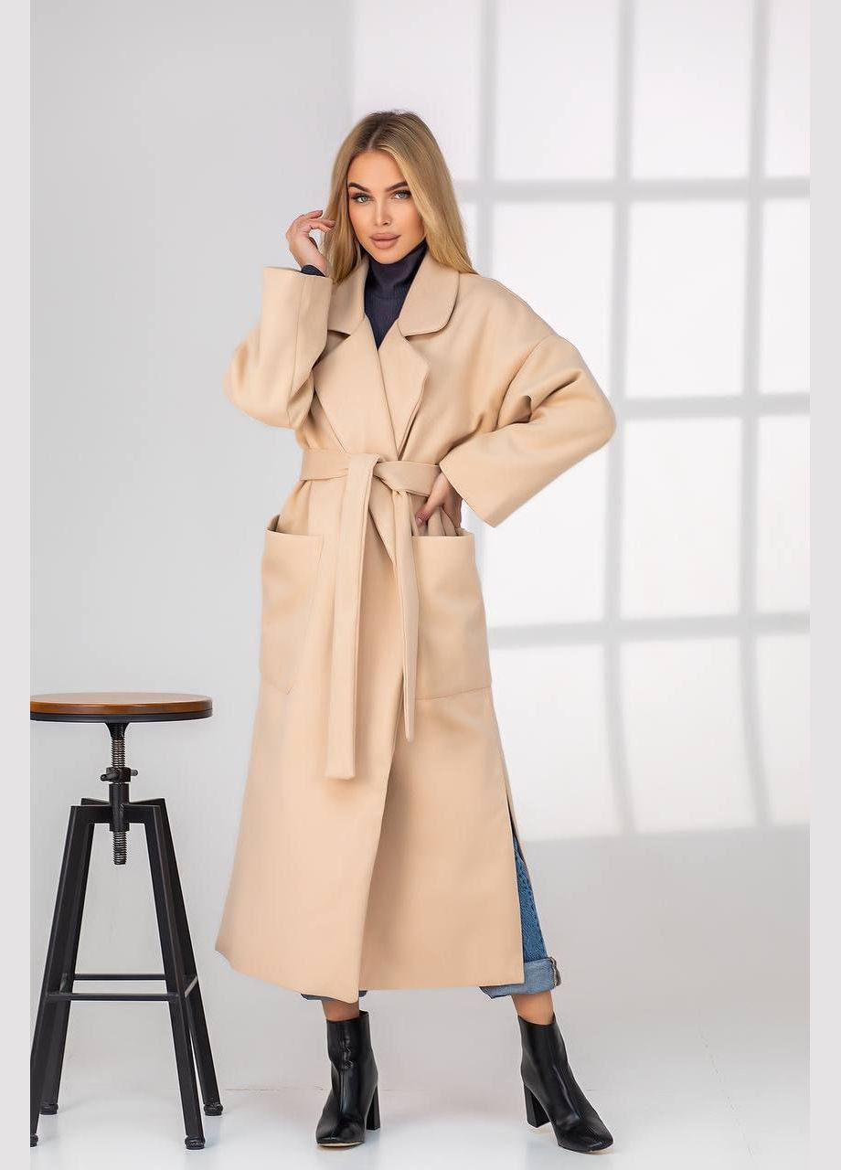 Бежевое демисезонное Пальто кашемировое popluzhnaya