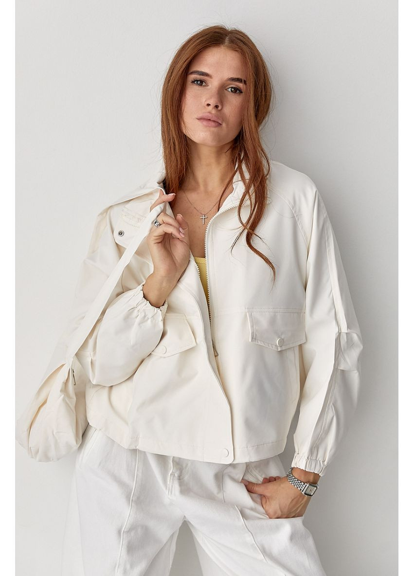 Молочна демісезонна жіноча ветровка в комплекті з бананкою Lurex Куртка