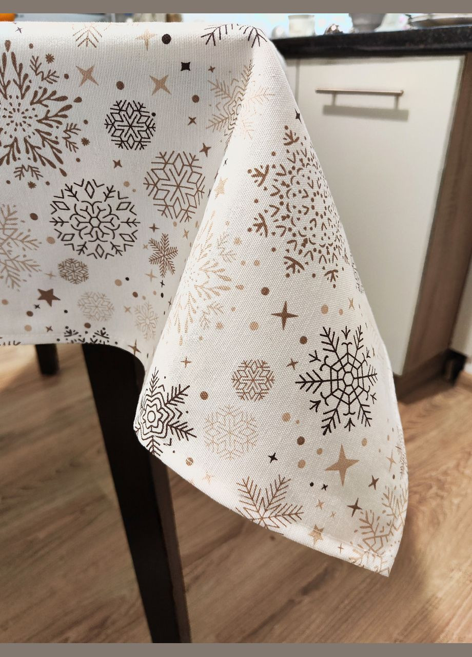 Нарядная белая скатерть на новый год водоотталкивающая с тефлоновым покрытием на прямоугольный стол Метель 140, 170 Maystat (307060894)