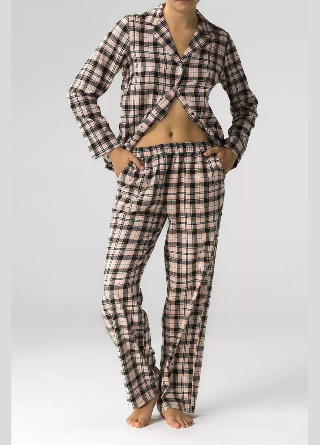 Бежева зимня фланелева жіноча піжама сорочка і штани nlp 486 сорочка + брюки Atlantic