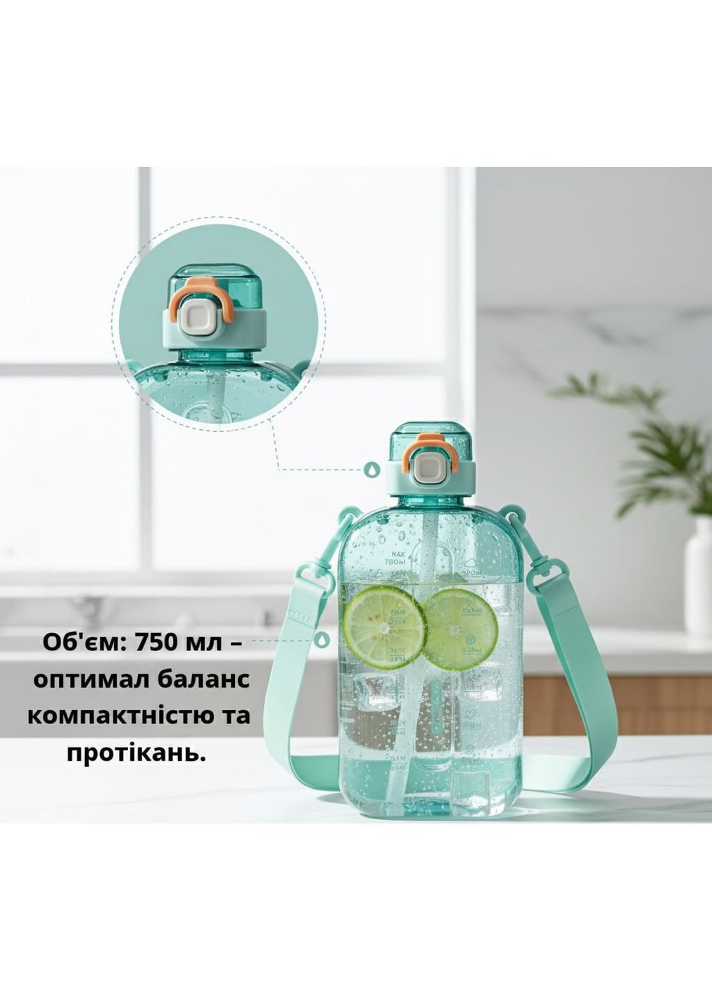 Пляшка SPORT для води із BPA-free пластику 750 мл. Бірюзова No Brand (296101821)
